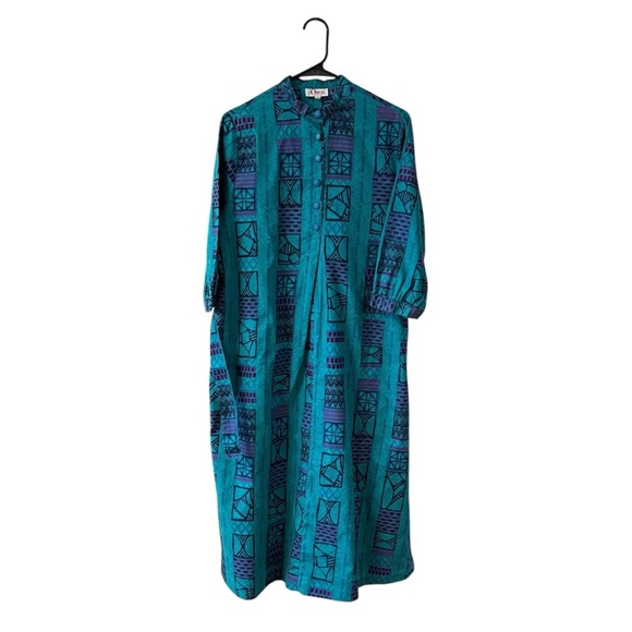 Vintage Orvis Mixed Print Teal Purple Midi Dress Size 10 Cotton USA Made Modest - Picture 11 of 11